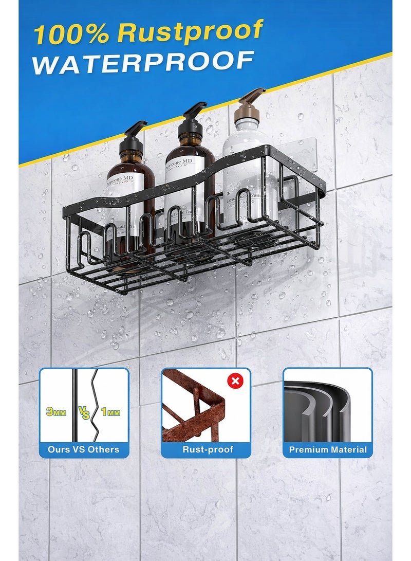 وين هولدر طقم منظم حمام 5 قطع، رف دش لاصق، بدون ثقب، سعة كبيرة، ستانلس ستيل مقاوم للصدأ، مزود بـ 4 خطافات، رفوف لتنظيم الدش من الداخل - لون أسود - Image 5